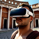 ** A person wearing a VR headset, immersed in a detailed recreation of Ancient Rome. Focus on the user's sense of wonder and the historical setting.

**