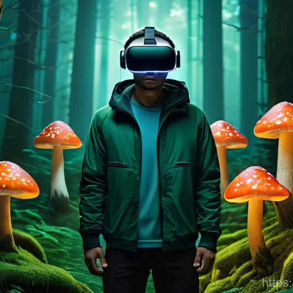 가상현실에서의 신체 반응 - **Prompt 1: Deep Immersion in a Mythical Forest**
    A young adult, with an expression of profound ...