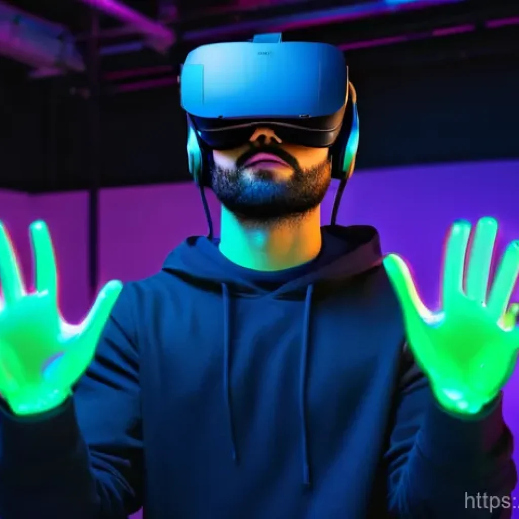 VR에서의 창의성 향상 - **Prompt:** A young, diverse artist, fully clothed in modern casual attire (jeans and a t-shirt), we...