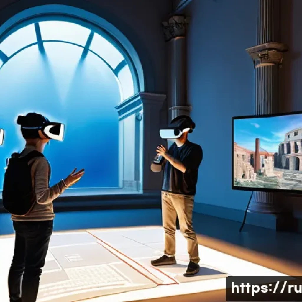 가상현실 트렌드 - **Prompt for Educational VR Experience:**
    "A group of diverse university students, dressed in mo...