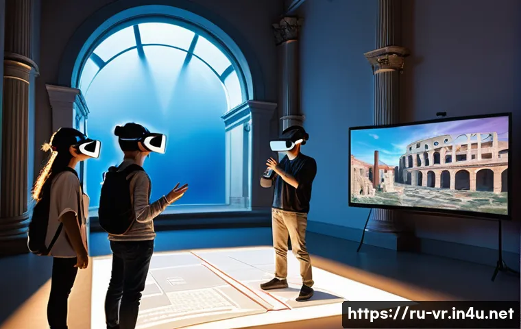 가상현실 트렌드 - **Prompt for Educational VR Experience:**
    "A group of diverse university students, dressed in mo...