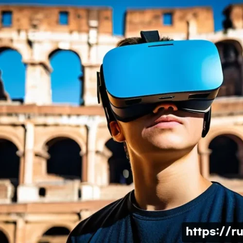 VR을 통한 학습 효율 증대 - A young adult student, wearing a sleek, modern VR headset, is virtually immersed in a highly detaile...