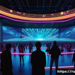 가상현실 네이티브 환경 - **Prompt:** A vibrant, futuristic virtual concert hall, bustling with diverse avatars of people aged...
