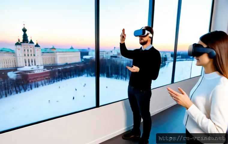 VR 마케팅 전략 - Photorealistic virtual reality marketing strategy meeting in a modern Moscow creative agency, divers...